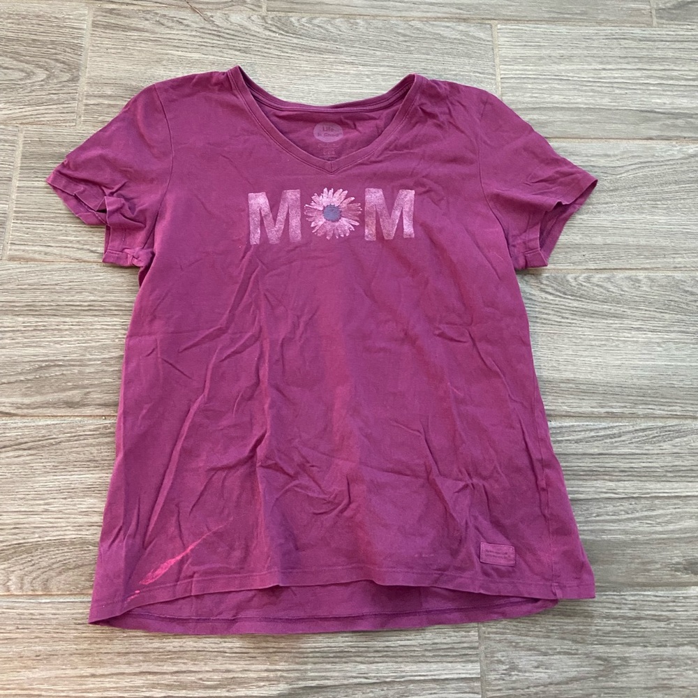 🔥3 for $5 Purple floral Mom Life is Good Tee Shirt Graphic Top Short Sleeve